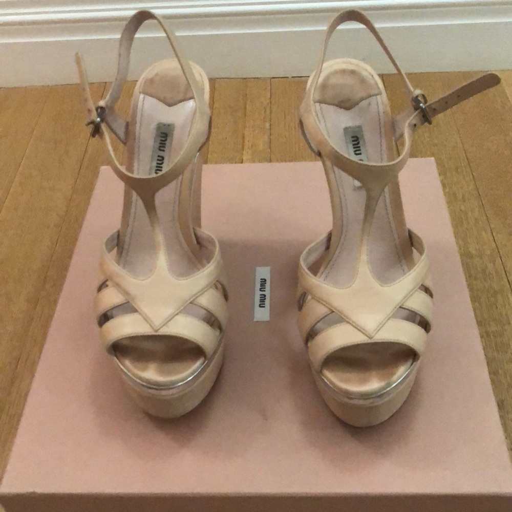Miu miu tan wedge sandal